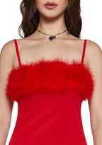 Flirty N’ Thriving Marabou Dress – Red