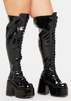 Camel-300WC Platform Wide Calf Thigh High Boots