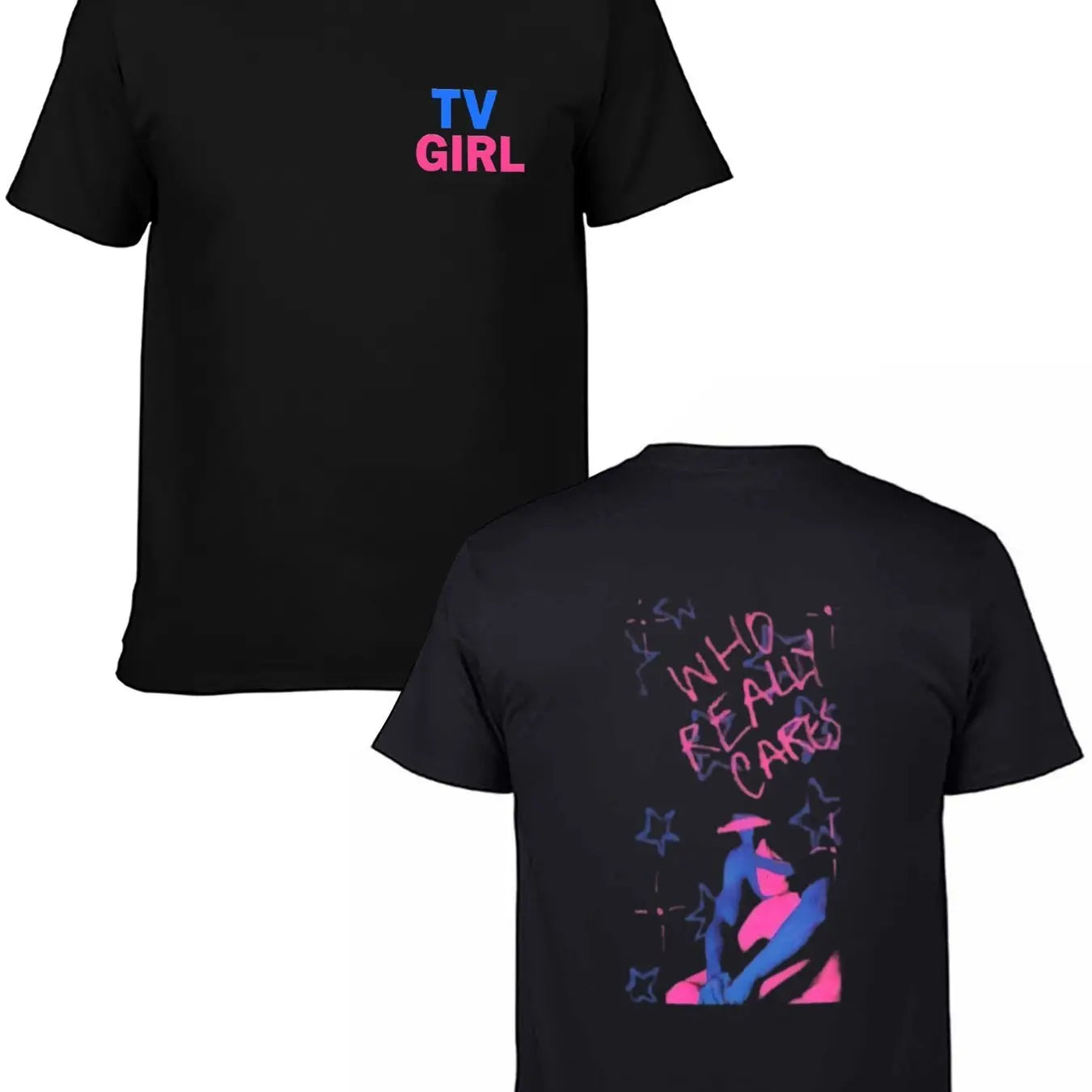 TV Girl Who Really Cares Graphic Tee, Indie Pop Band Tour Shirt, Vaporwave Aesthetic Streetwear, Washed Black Unisex Music Fan T-Shirt Breathable Long