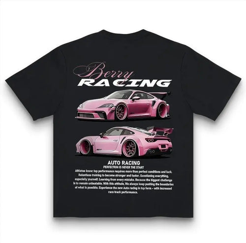 Berry Racing Auto Perfection Graphic Tee - Pink Porsche Design Shirt for Motorsport Fans - Black Edition