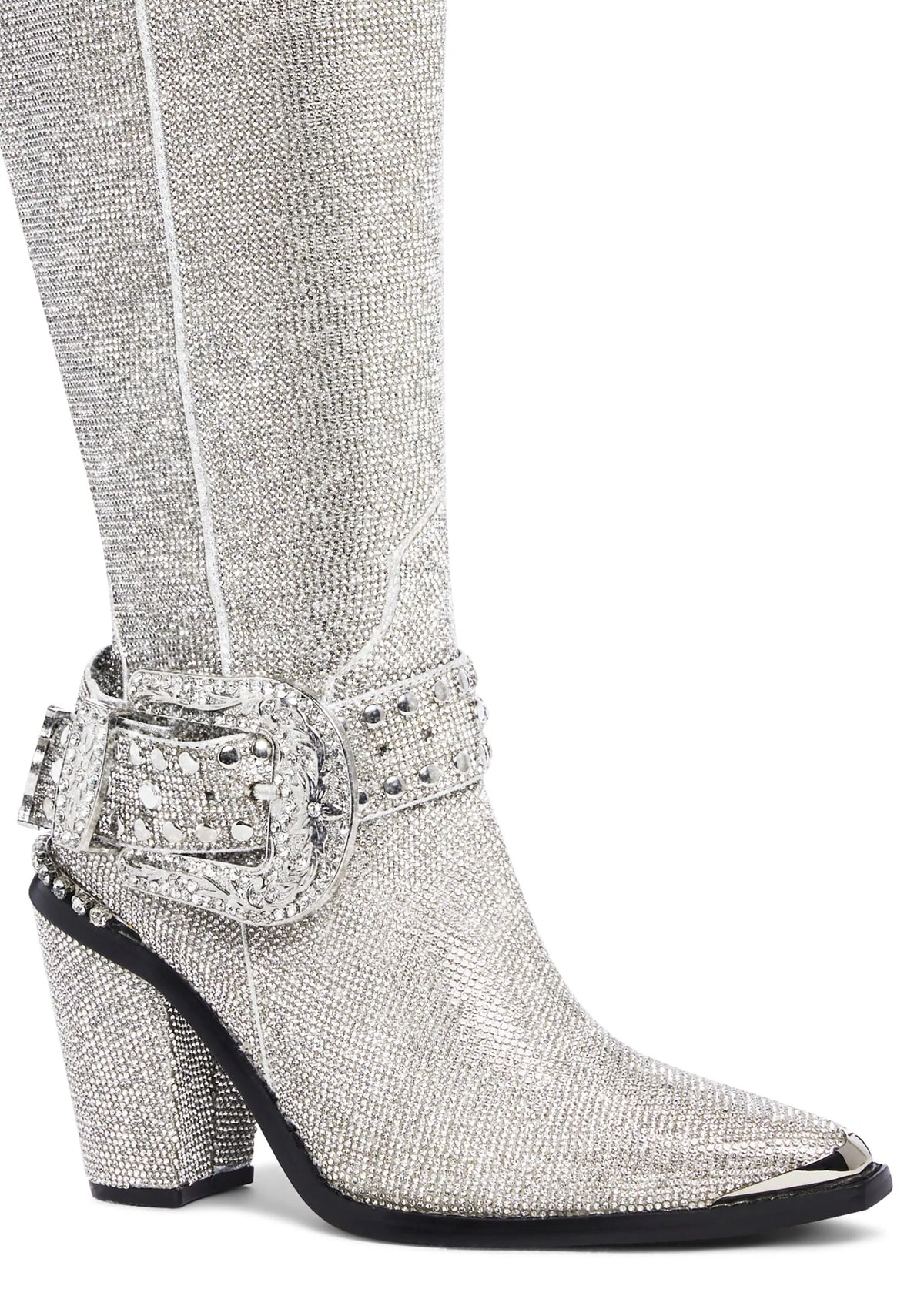 Sharp Sheriff Shine Knee High Boots -Silver