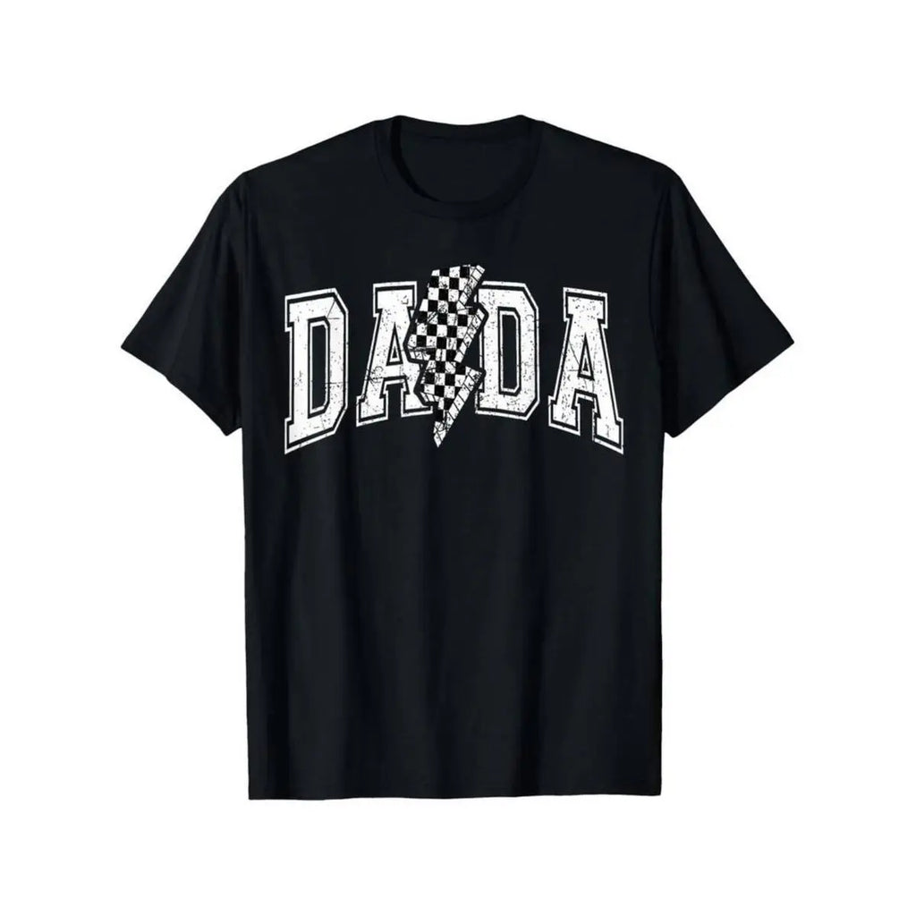 Summer t Shirts Dada Lightning Checkered Father'S Day Dad Grandpa T-Shirt 100% Cotton New Year Gift Fashion Friends Family Birthday S-XXXL Black 180g fabric weight