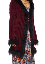 Furry Foe Long Cardigan-Burgundy