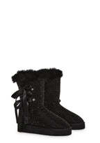 Snowflake Cadet Rhinestone Booties – Black