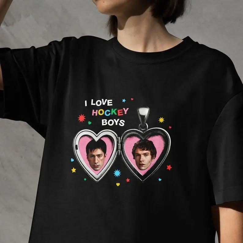 Heated Rivalry Characters Shirt - I Love Hockey Boys - Hollander & Rozanov LGBT Love Tee – Hockey Romance Movie Fan Merch Gift, Aesthetic Top Booktok Bookish Reader Lover Cute Clothes Gift