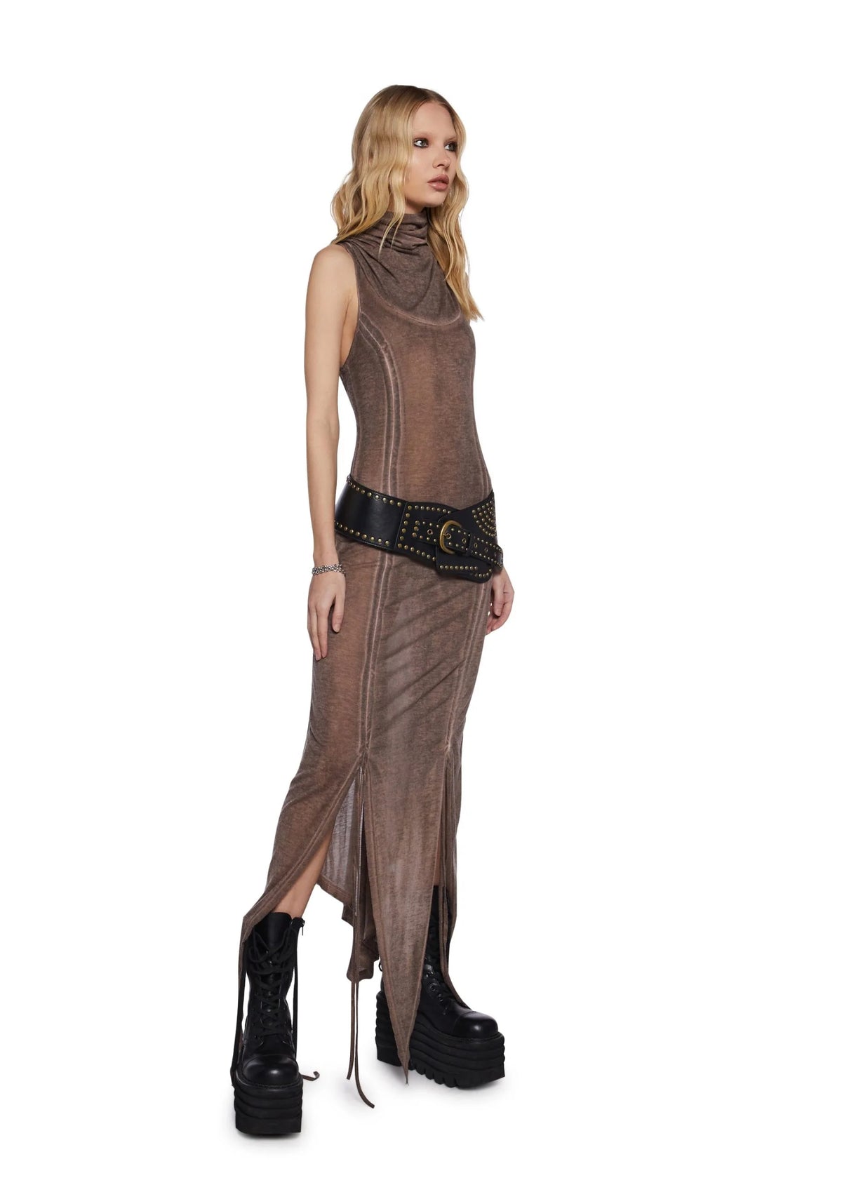 Tempo Ruched Harness Dress – Brown