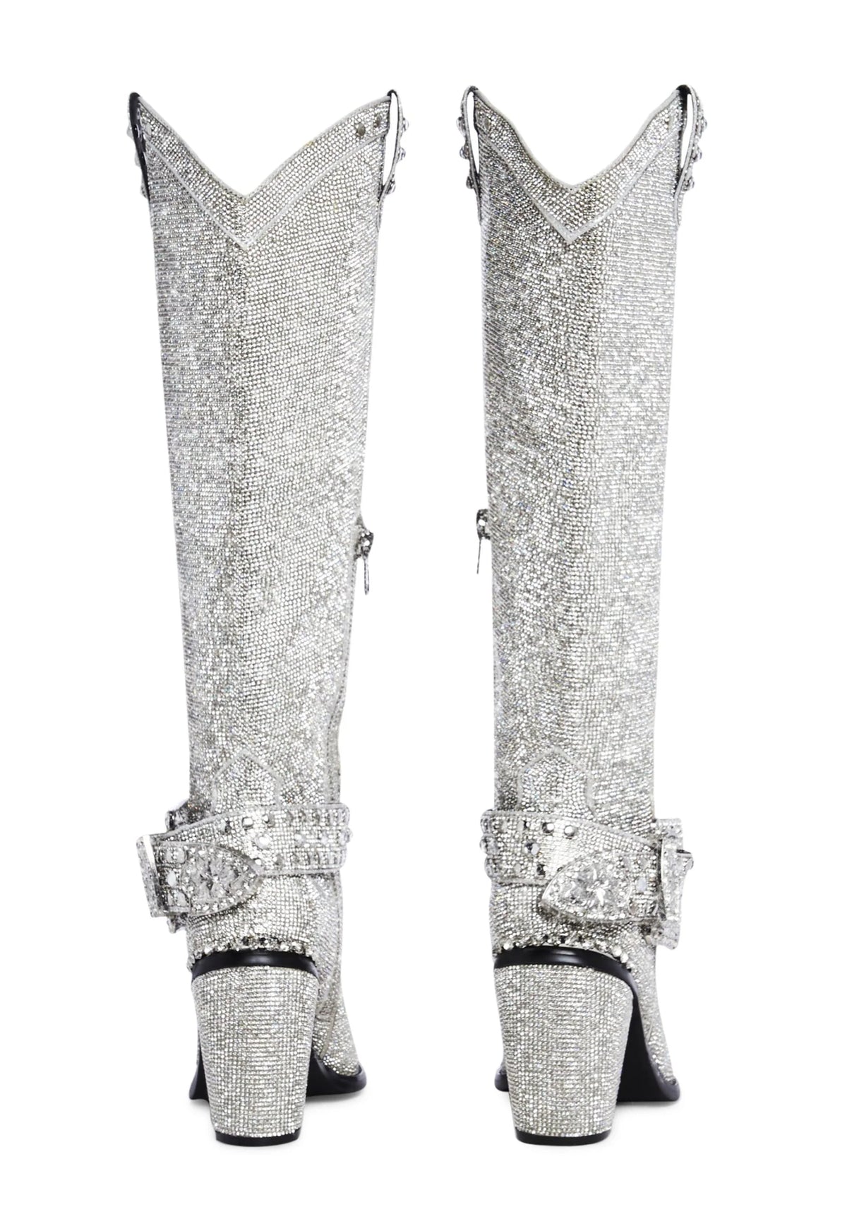 Sharp Sheriff Shine Knee High Boots -Silver