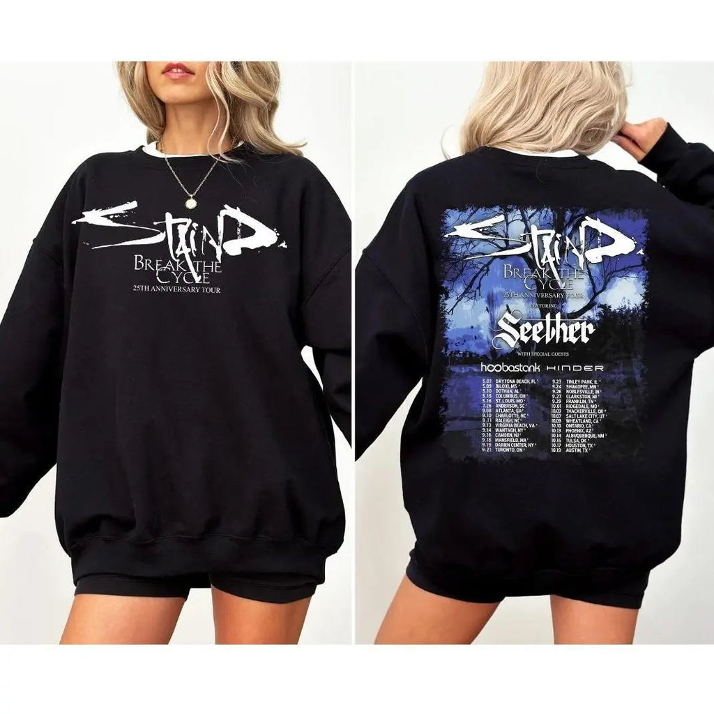 Staind Break The Cycle Tour Shirt, Vintage Rock Band Graphic Tee, Anniversary Tour Collage Shirt, Unisex Oversized Black Tee, Fan Merch Gift