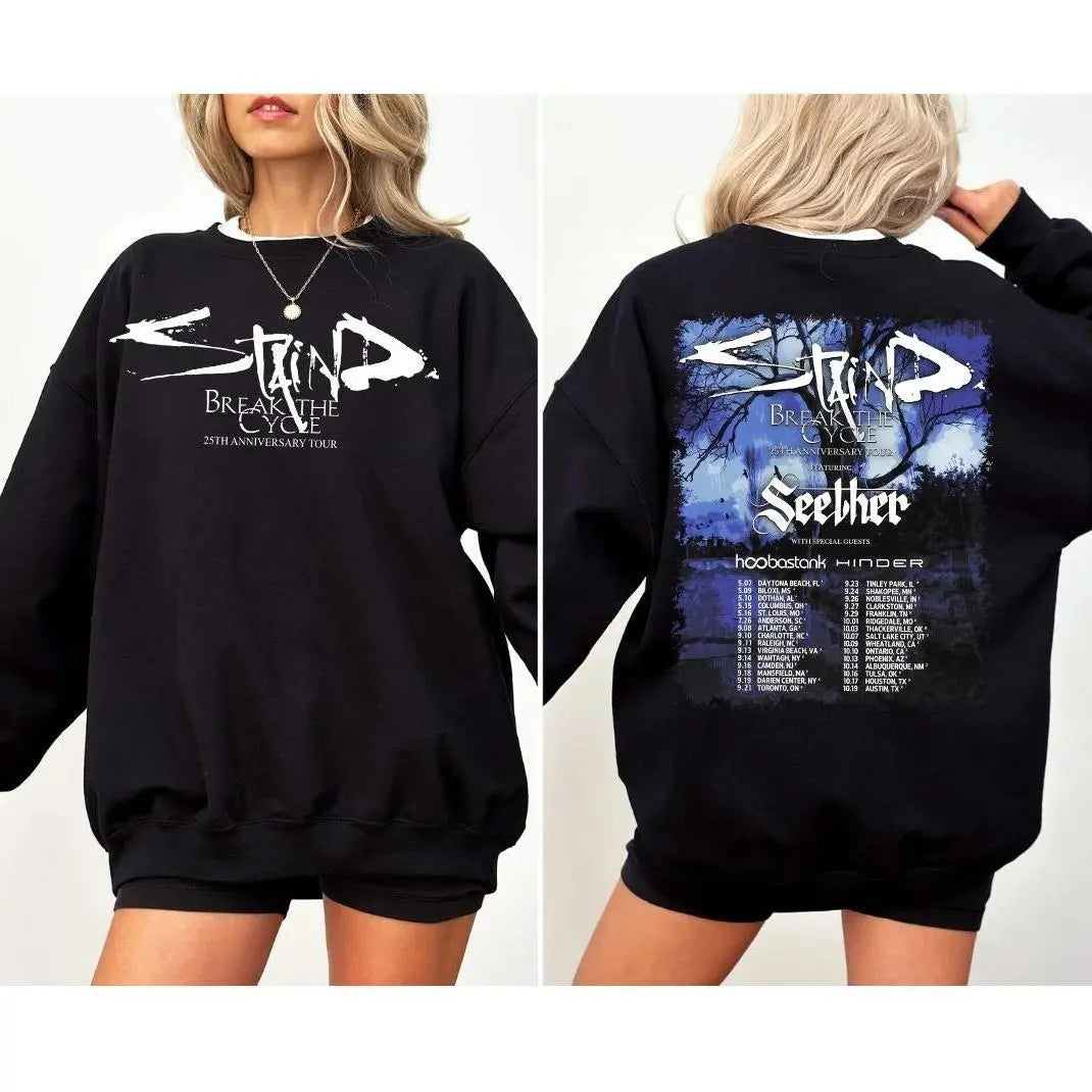 Staind Break The Cycle Tour Shirt, Vintage Rock Band Graphic Tee, Anniversary Tour Collage Shirt, Unisex Oversized Black Tee, Fan Merch Gift