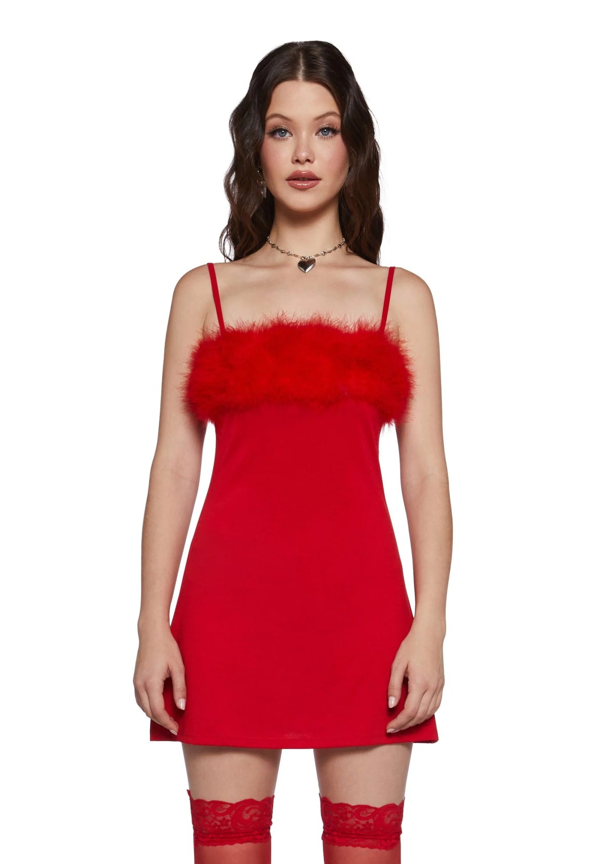 Flirty N’ Thriving Marabou Dress – Red