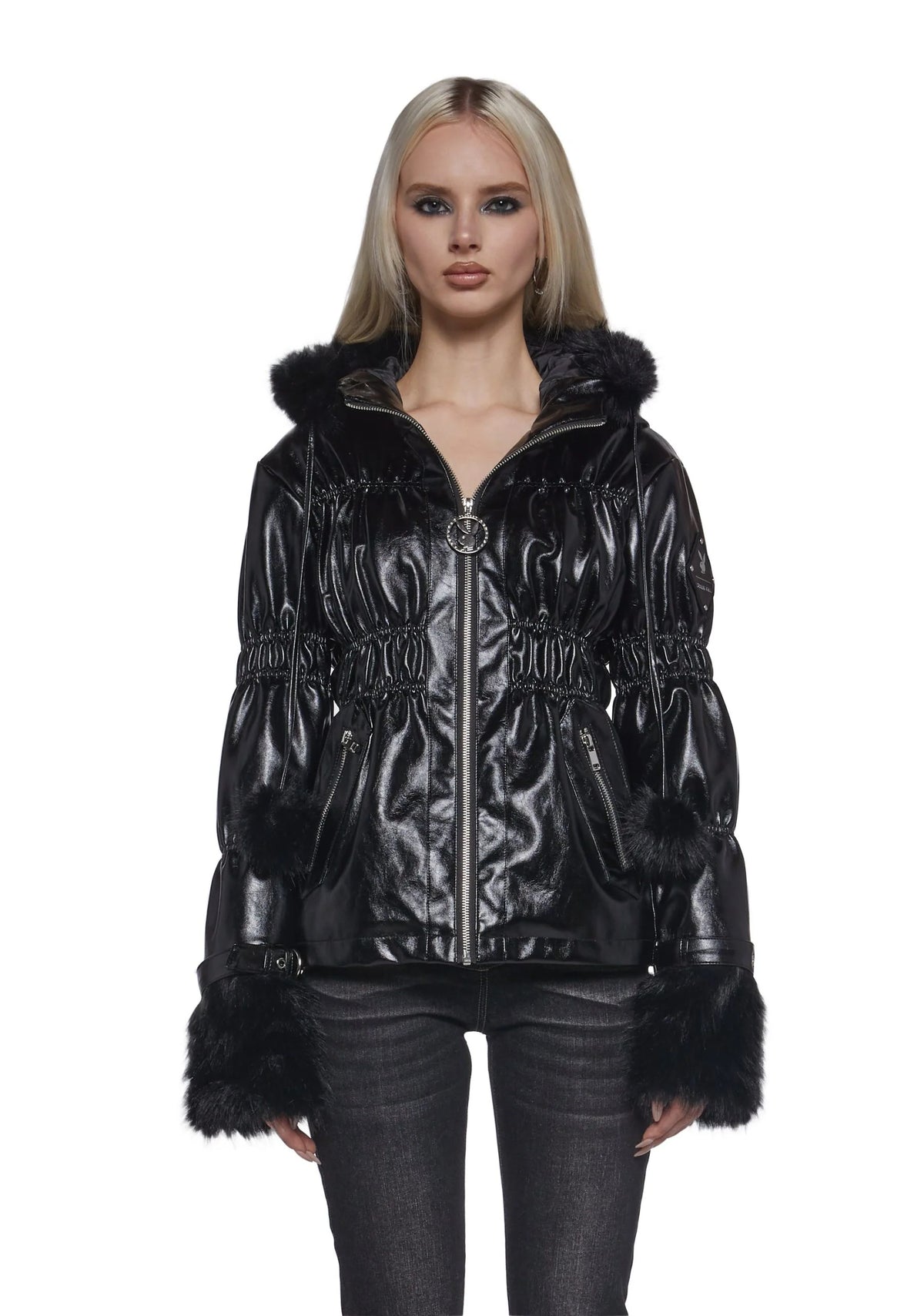 Puffer Jacket With Faux Fur Trim