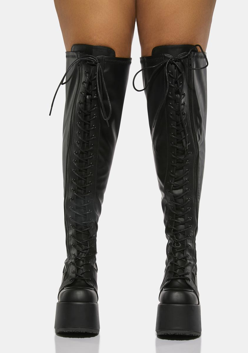 Camel-300WC Platform Wide Calf Thigh High Boots