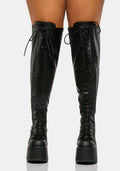 Camel-300WC Platform Wide Calf Thigh High Boots