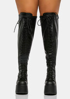 Camel-300WC Platform Wide Calf Thigh High Boots