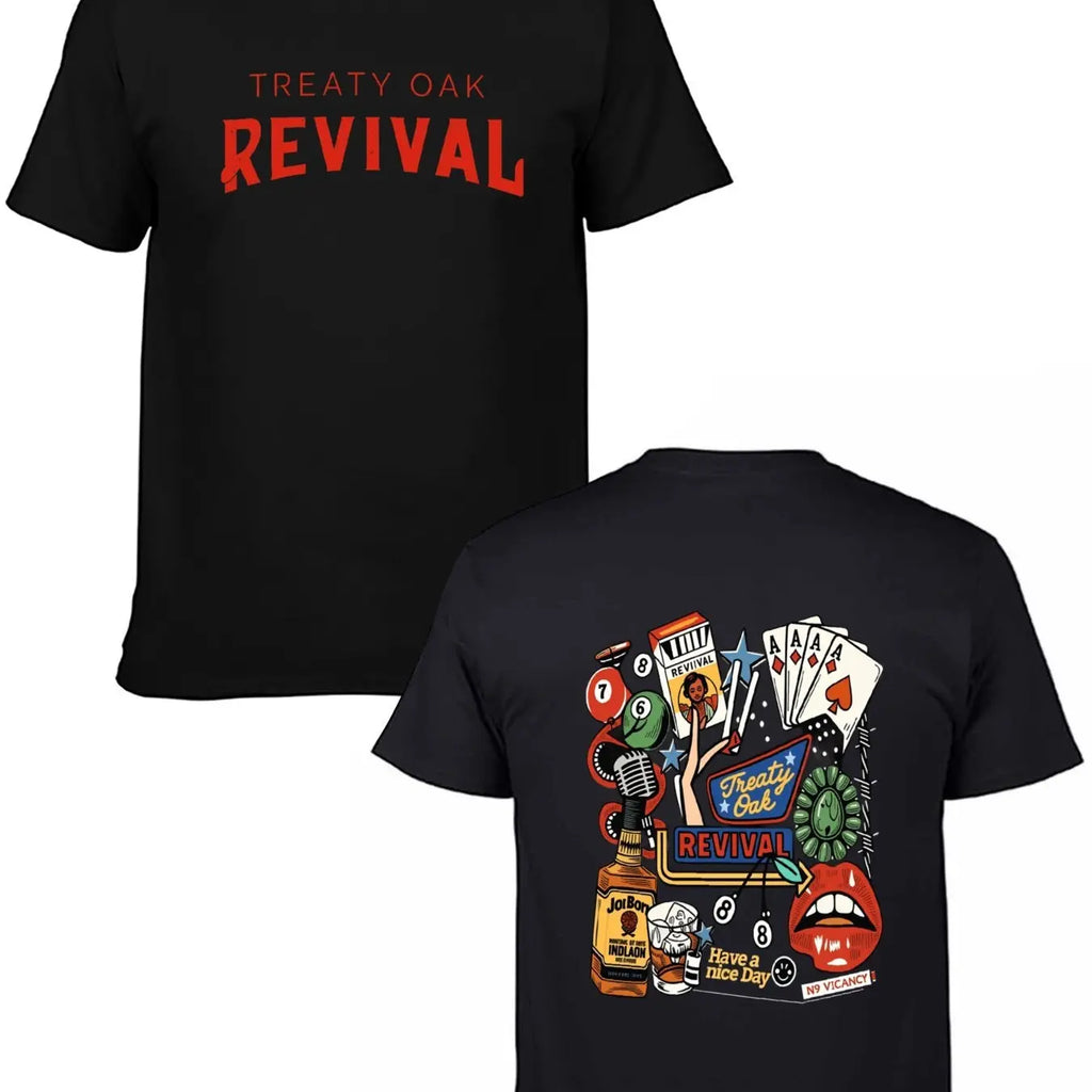 Retro Treaty Oak Revival Western Band 2025 Tour Merch Metal Rock Band Heavyweight Cotton Washed Shirt Oversize Lightweight Vintage Tee for Rock Fans Classic Streetwear Casual Top