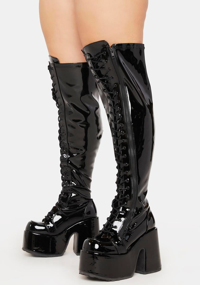 Camel-300WC Platform Wide Calf Thigh High Boots