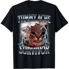 Tummy Ache Survivor Cat Meme Funny Saying Cats Animals T-Shirt for adult kids boy graphic Tees shirts funny vintage fashion Short Sleeve tops vacation outfits clothing