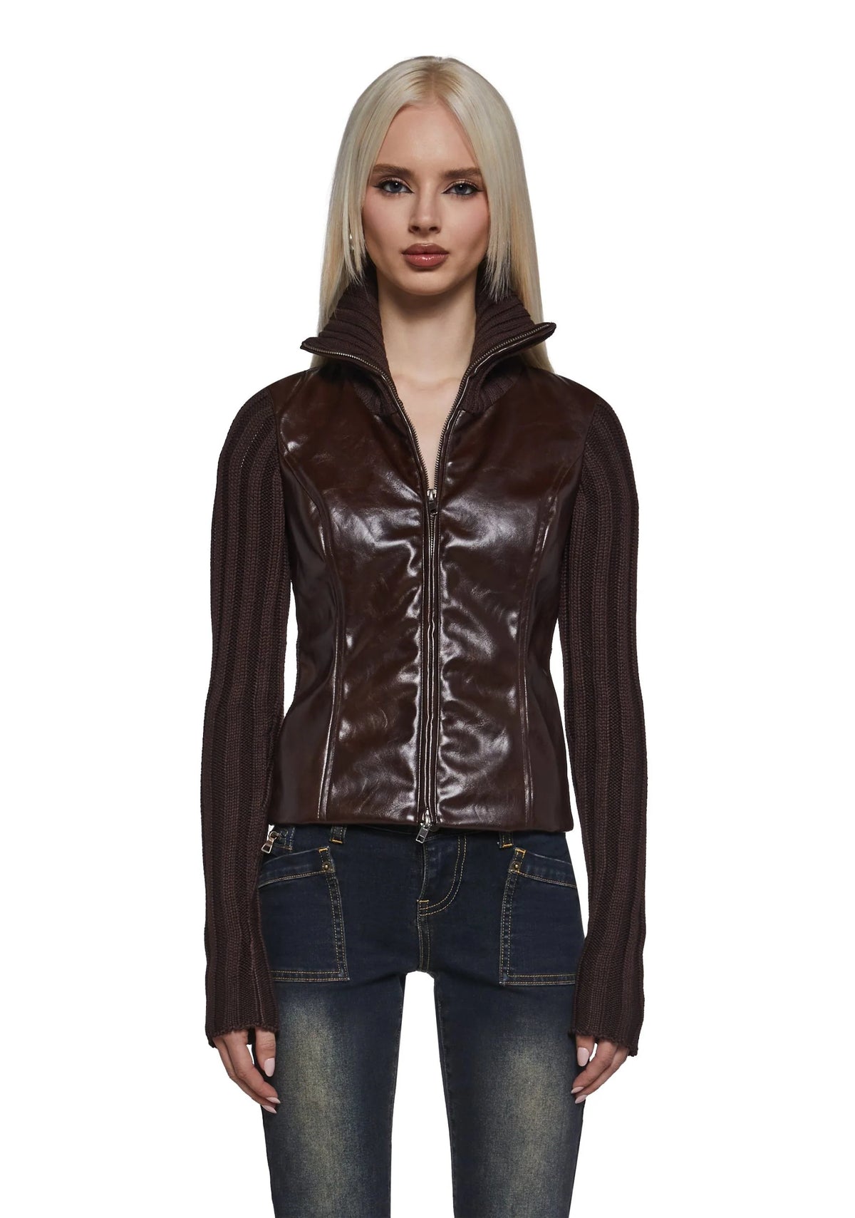Tara Vegan Leather Knit Sweater