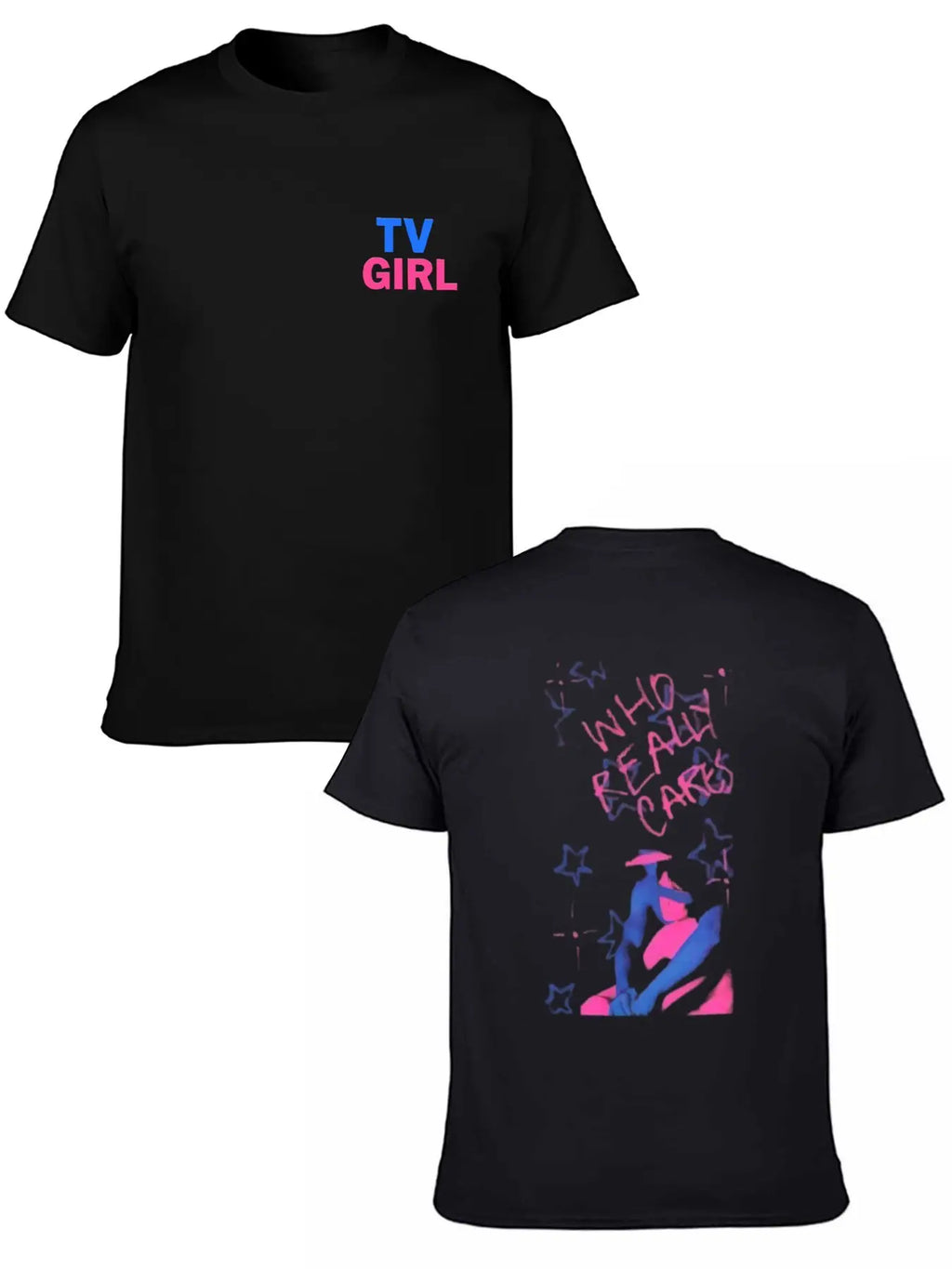 TV Girl Who Really Cares Graphic Tee, Indie Pop Band Tour Shirt, Vaporwave Aesthetic Streetwear, Washed Black Unisex Music Fan T-Shirt Breathable Long
