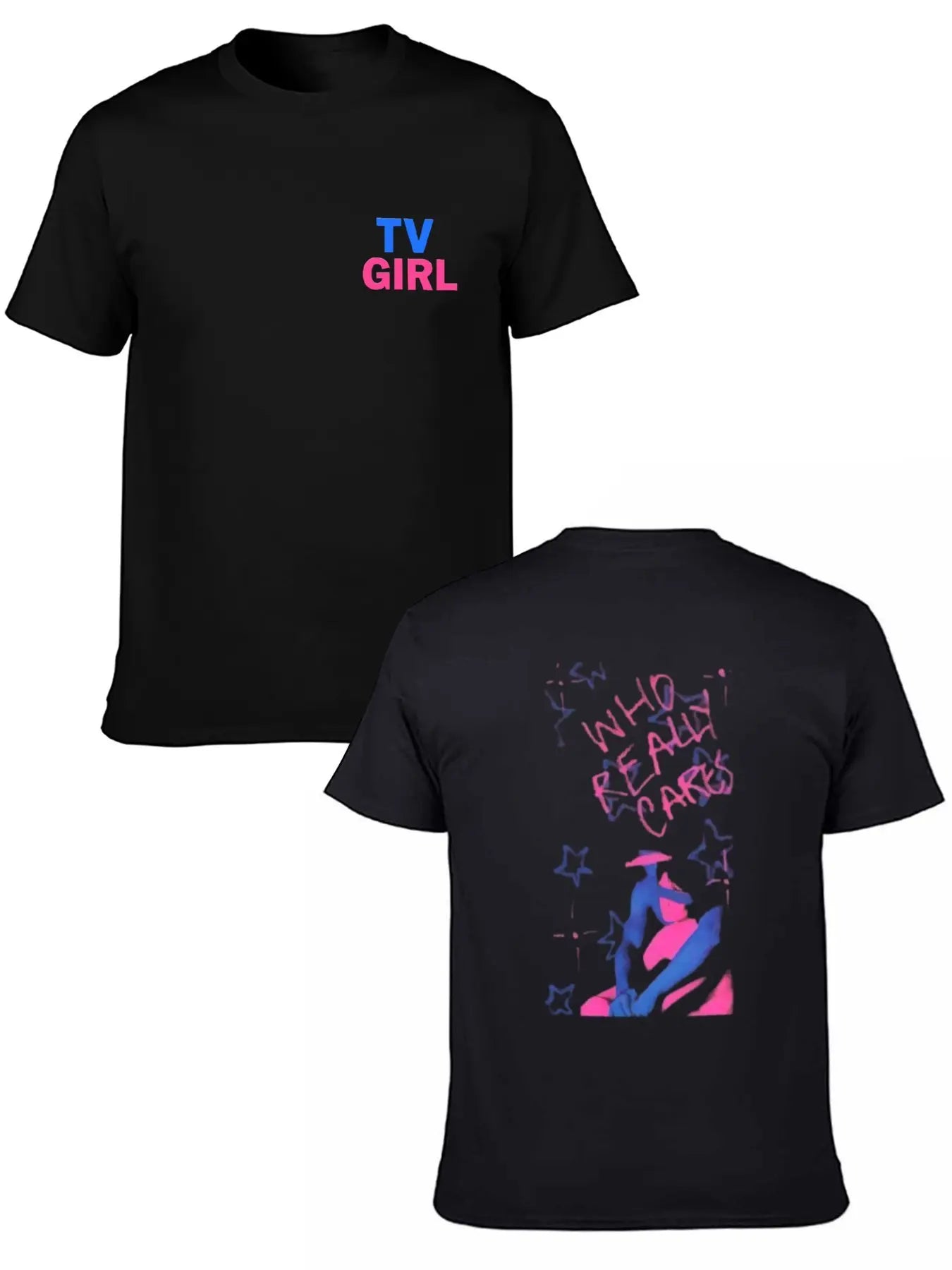 TV Girl Who Really Cares Graphic Tee, Indie Pop Band Tour Shirt, Vaporwave Aesthetic Streetwear, Washed Black Unisex Music Fan T-Shirt Breathable Long