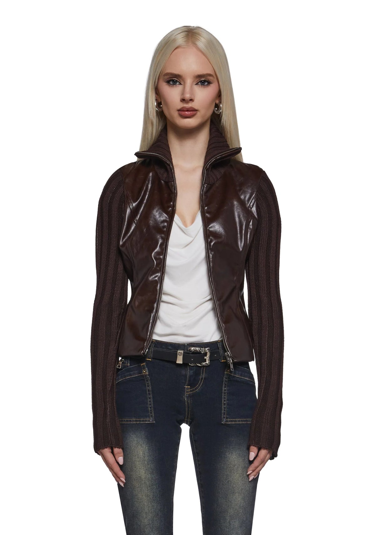 Tara Vegan Leather Knit Sweater