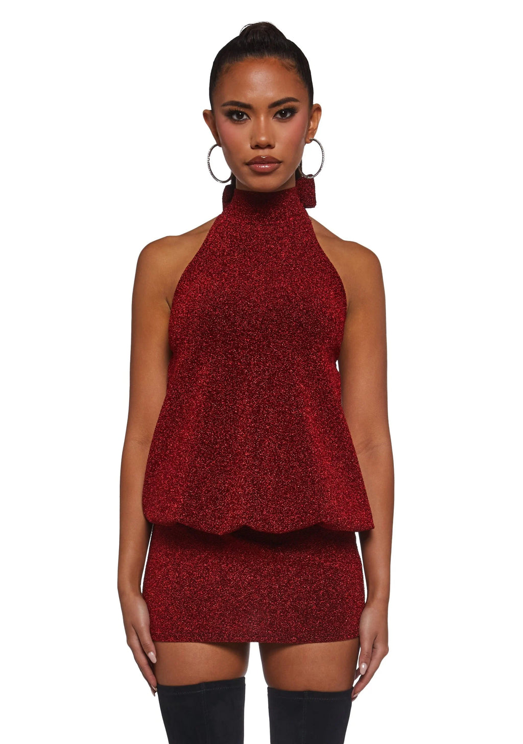 Club Moves Halter Dress – Red Glitter
