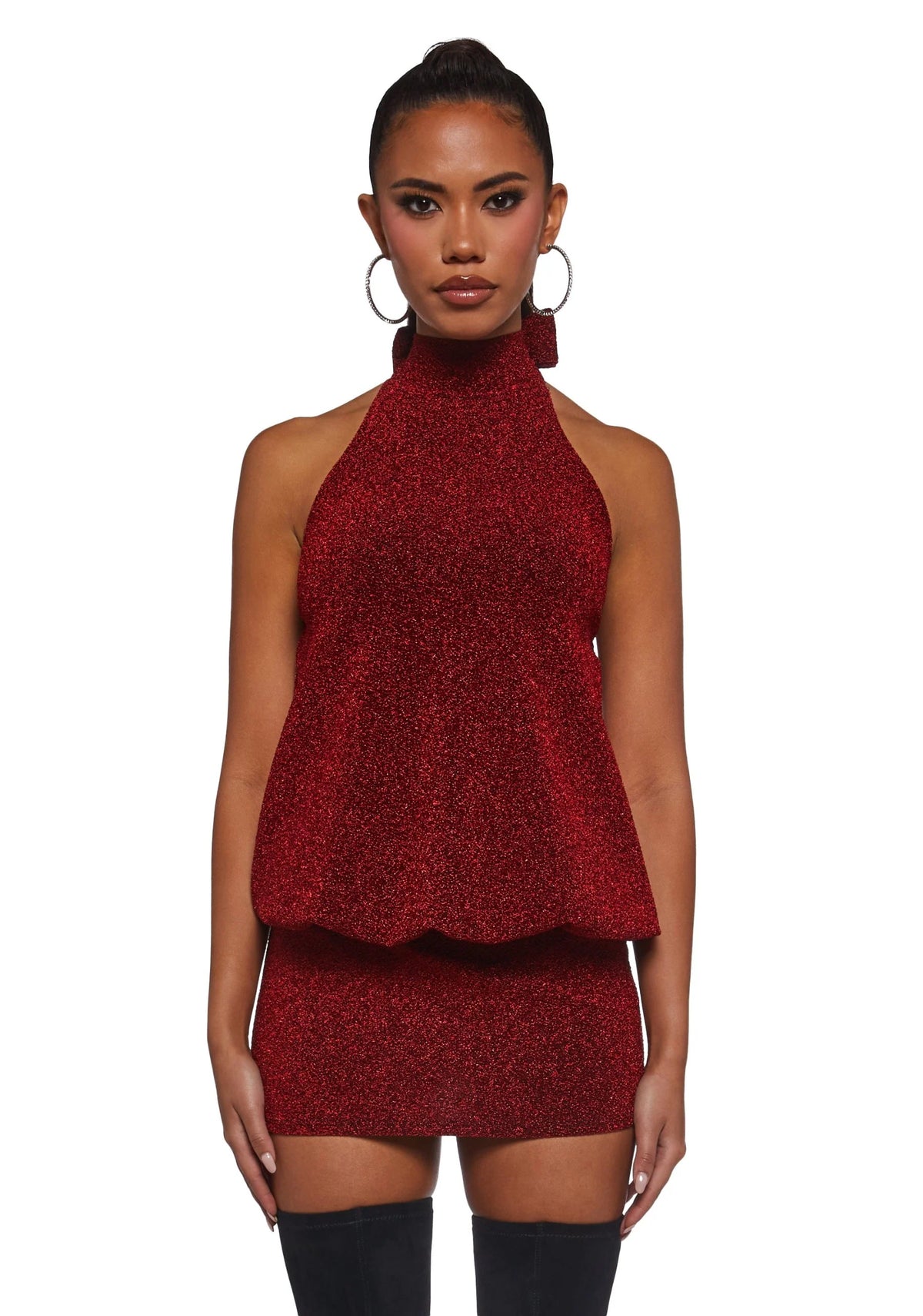 Club Moves Halter Dress – Red Glitter