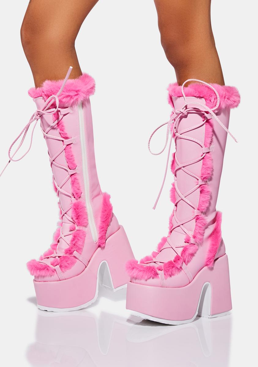 Pure Vigilance Platform Boots- Hot Pink