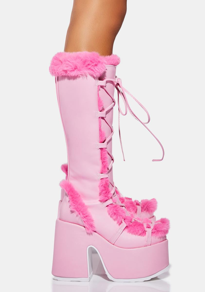 Pure Vigilance Platform Boots- Hot Pink