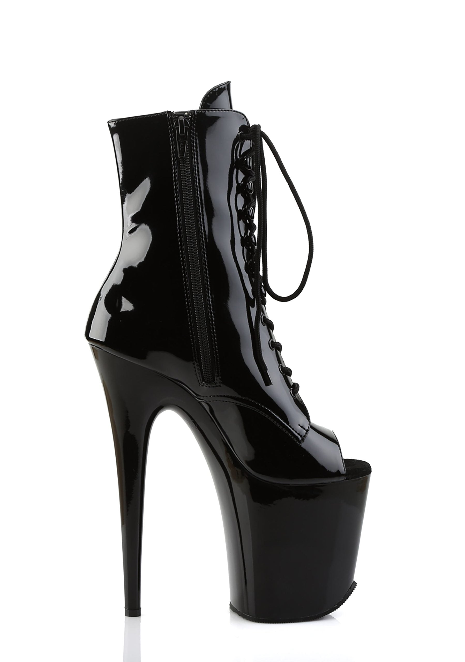 Flamingo-1021 Platform Peep Toe Ankle Boots-Black
