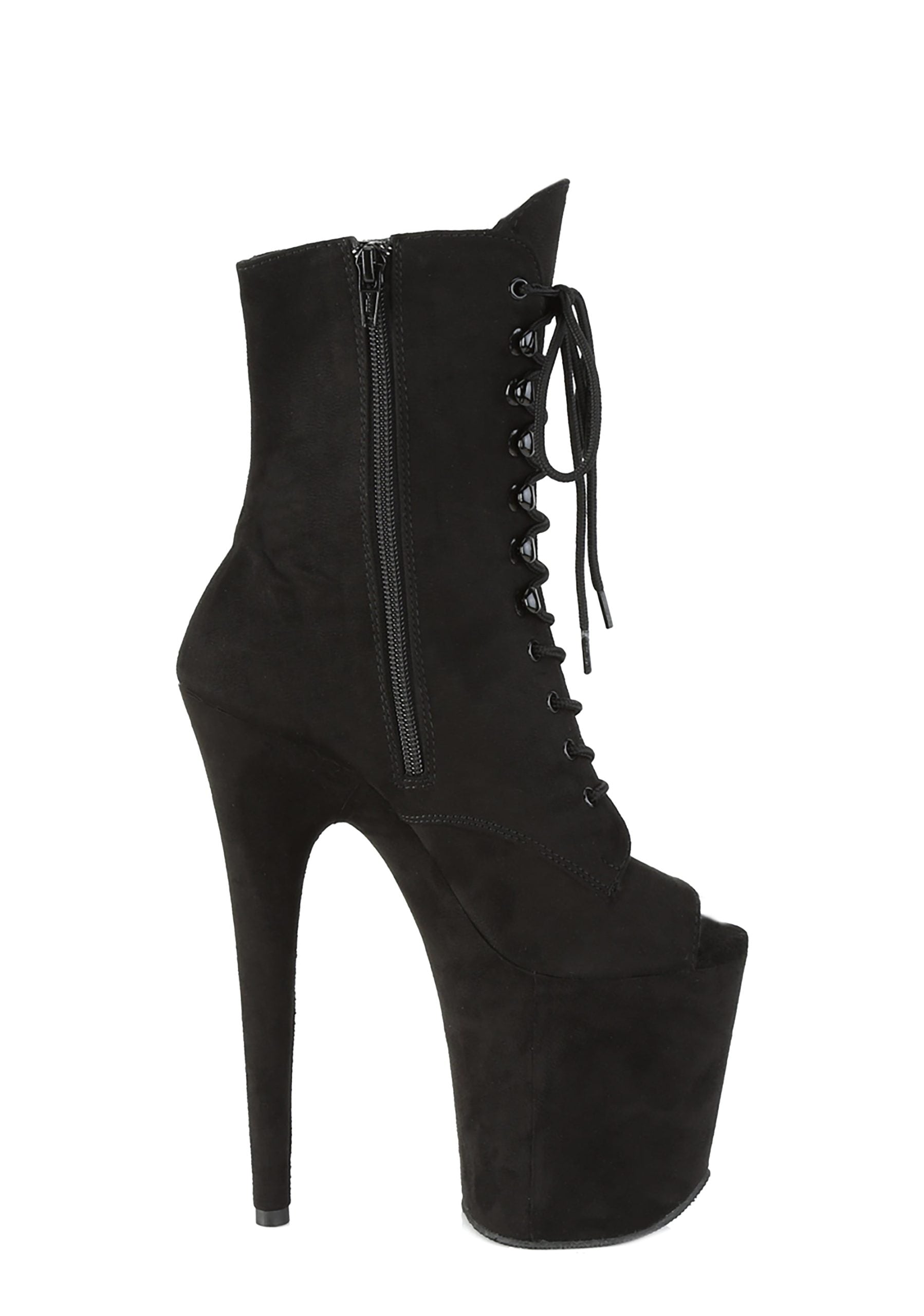 Flamingo-1021 Platform Peep Toe Ankle Boots-Black