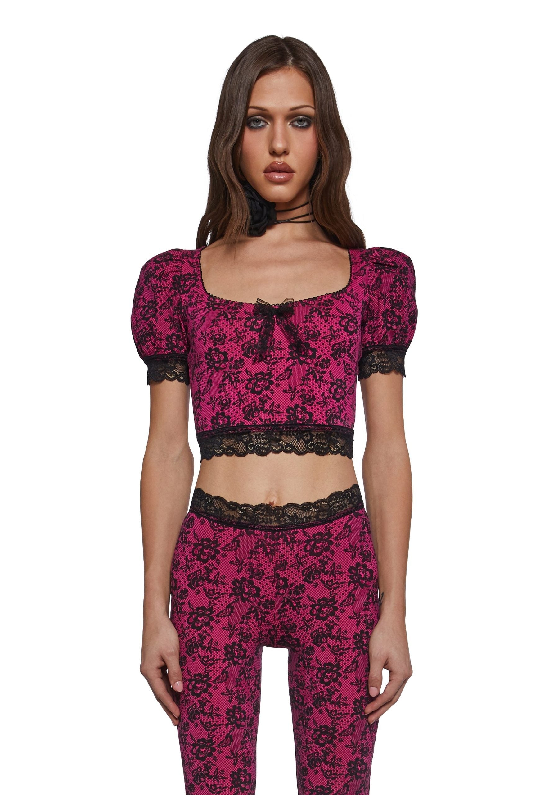 Lace Print Crop Top
