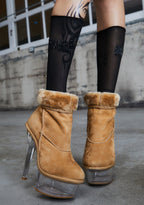 Kickdrum Suede Clear Platform Boots – Brown