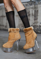 Kickdrum Suede Clear Platform Boots – Brown