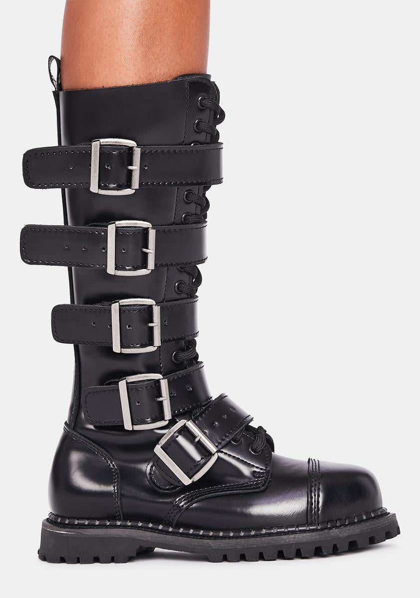 Riot-18BK Unisex Knee High Boots