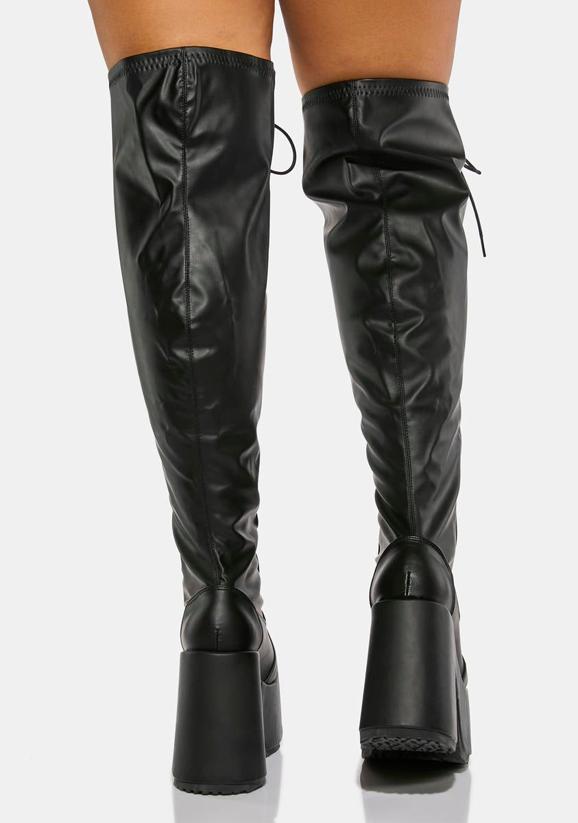 Camel-300WC Platform Wide Calf Thigh High Boots