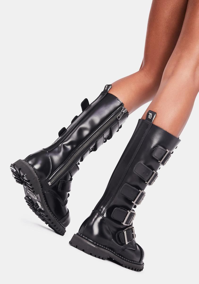 Riot-18BK Unisex Knee High Boots