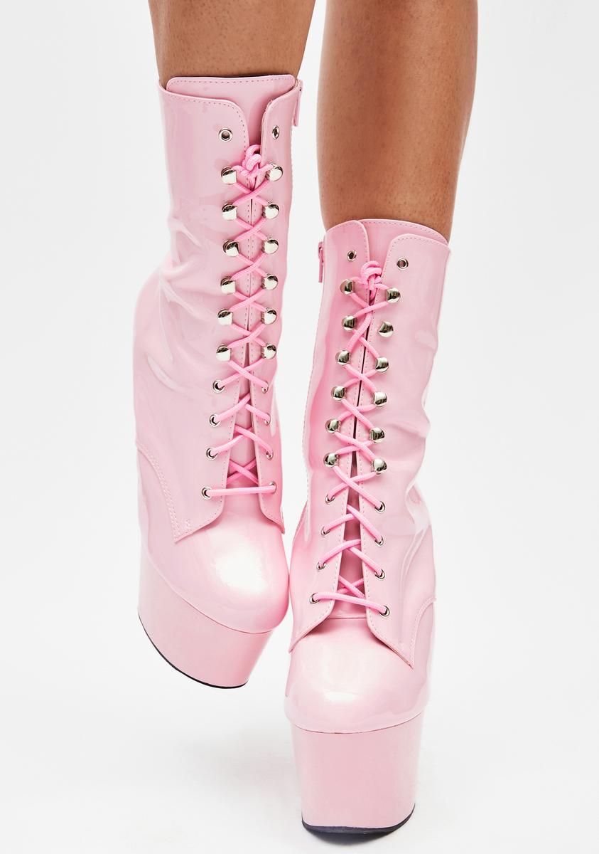 Adore-1020 Platform Ankle Boots-Baby Pink