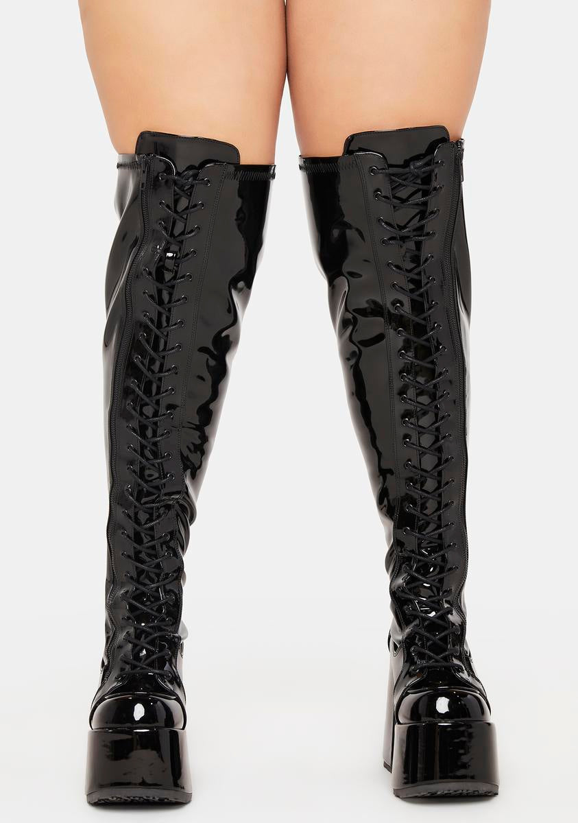 Camel-300WC Platform Wide Calf Thigh High Boots