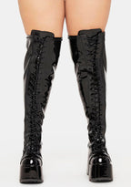Camel-300WC Platform Wide Calf Thigh High Boots