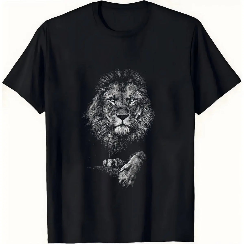 latest modern cotton T-shirt black lion graphic casual versatile breathable comfortable round neck hot selling mens black short sleeve T-shirt