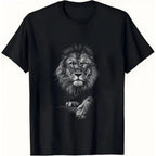 latest modern cotton T-shirt black lion graphic casual versatile breathable comfortable round neck hot selling mens black short sleeve T-shirt