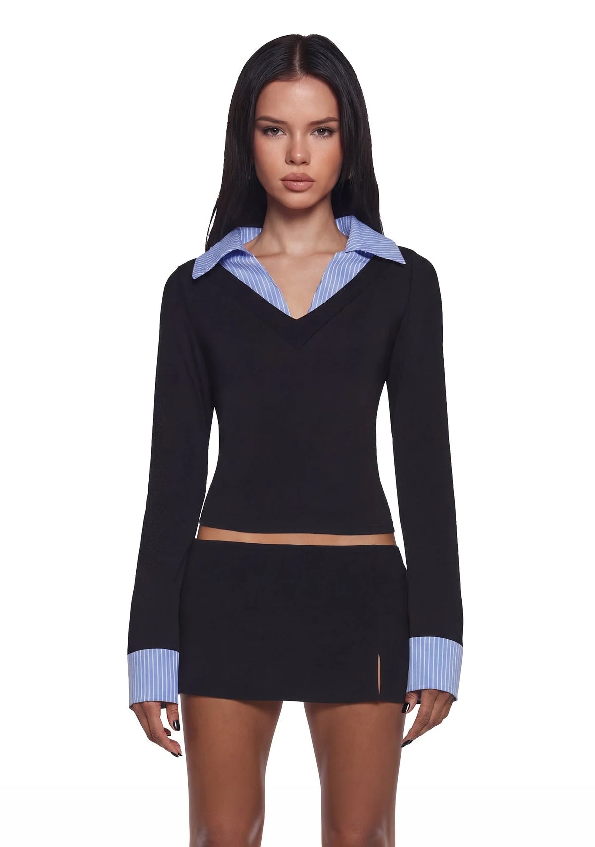 Eleanor Collared Long Sleeve Top – Striped