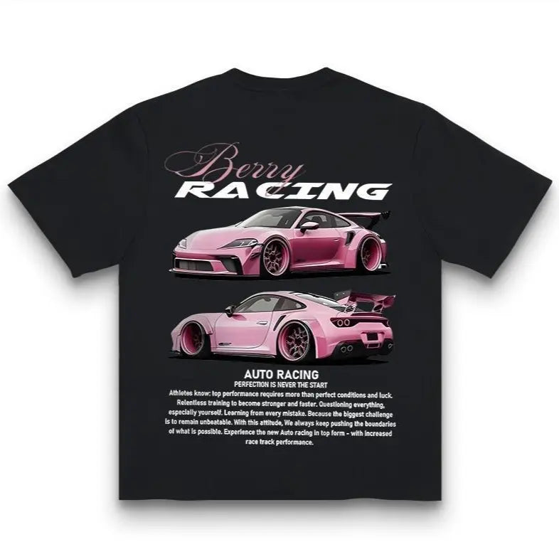 Berry Racing Auto Perfection Graphic Tee - Pink Porsche Design Shirt for Motorsport Fans - Black Edition
