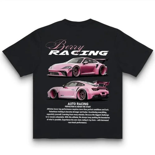 Berry Racing Auto Perfection Graphic Tee - Pink Porsche Design Shirt for Motorsport Fans - Black Edition