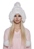 Bubble Pop Faux Fur Hat With Pom Poms – White