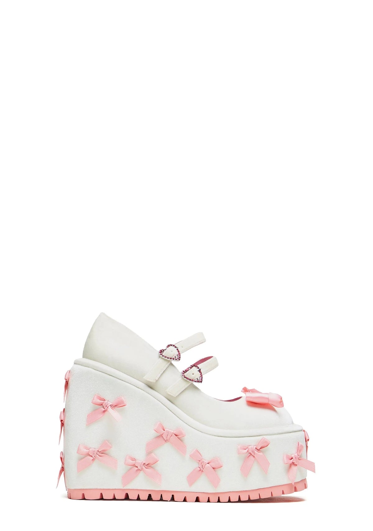 A Courtship of Bows Platform Mary Janes – Cream