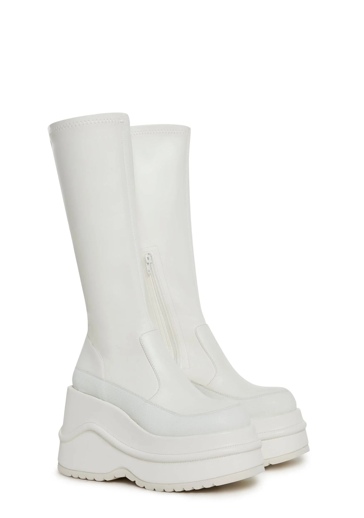 New Fans Wedge Stretch Boots – White