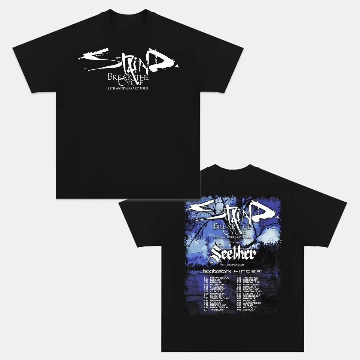 Staind Break The Cycle Tour Shirt, Vintage Rock Band Graphic Tee, Anniversary Tour Collage Shirt, Unisex Oversized Black Tee, Fan Merch Gift