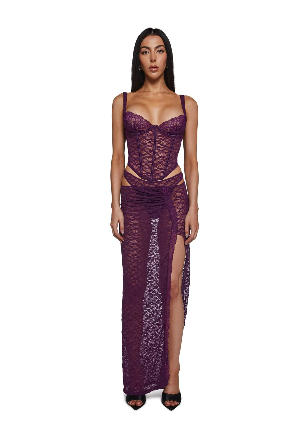 Feel Me Textured Lace Bustier Lingerie Set
